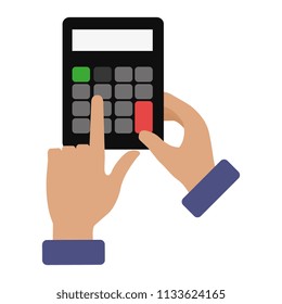 hands with calculator math isolated icon