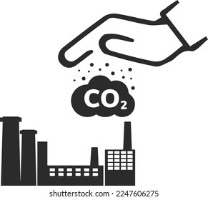 Hands capture co2 cloud icon, capture co2 gas icon black vector