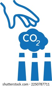 Hands capture co2 cloud icon, capture co2 gas icon blue vector