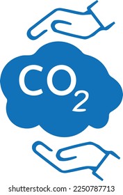 Hands capture co2 cloud icon, capture co2 gas icon blue vector