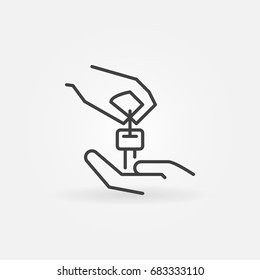 Hands with car key icon. Vector buying a car concept symbol or design element in thin line style