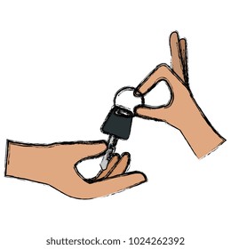 hands with car key isolated icon