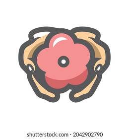 Hands care flower Vector icon Cartoon illustration