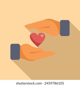 Hands care heart icon flat vector. Love support. Charity action