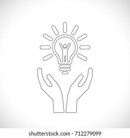 hands care lightbulb with person - idea icon