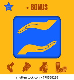 hands care vector icon suitable for support, preservation theme.Flat design style.