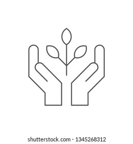 Hands carefully holding leaves. Symbol of ecology, environmental awareness, nature protection concept. Vector Illustration