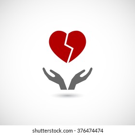 hands caring broken heart - icon for web