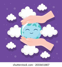 hands caring world cartoon style