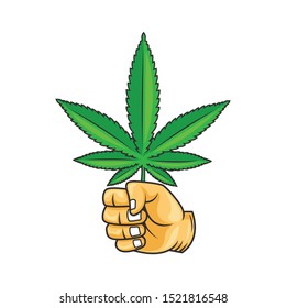 hands carry cannabis leaves vector illustration