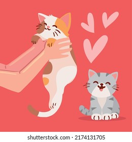 hands carrying a cat cartoon