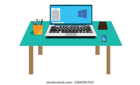 Hands of cartoon typing on laptop in the office. vector design.