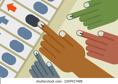 Hands cast vote in an Electronic voting machine