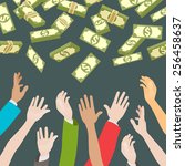 Hands, catching  money falling from above. Motivation or charity. Conceptual illustration suitable for advertising and promotion