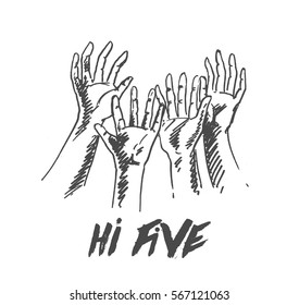 Hands celebrating with a high five. Hand Drawn Sketch Vector illustration. 