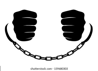 Hands in chains on a white background