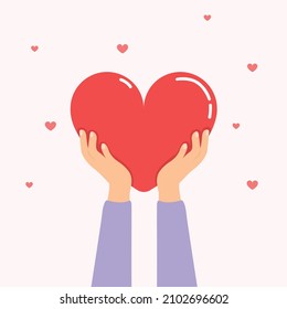 Hands charity, give, share love to people. Charity and donation hands with heart concept.