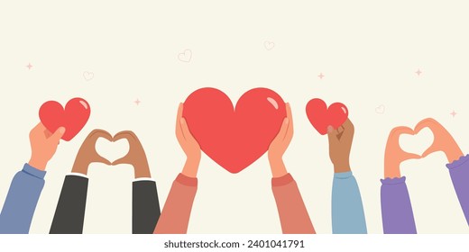Hands charity, give, share love to people. charity and donation hands with heart concept.