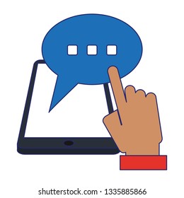 hands chatting with smartphone blue lines