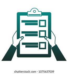 Hands with checklist on blue lines