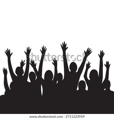Hands up cheering crowd silhouette illustration, celebrating success event