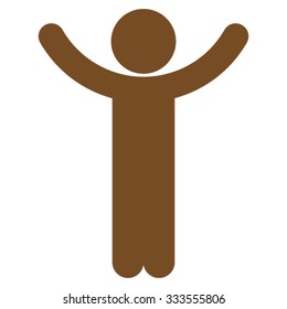 Hands Up Child vector icon. Style is flat symbol, brown color, rounded angles, white background.