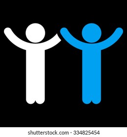 Hands Up Children vector icon. Style is bicolor flat symbol, blue and white colors, rounded angles, black background.
