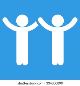 Hands Up Children vector icon. Style is flat symbol, white color, rounded angles, blue background.