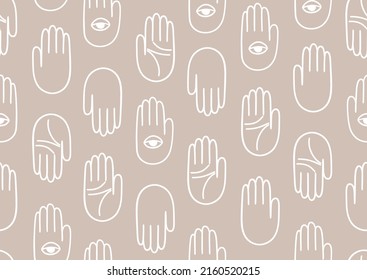 Hands chiromancer esoteric seamless  vector pattern. Mystic doodle background