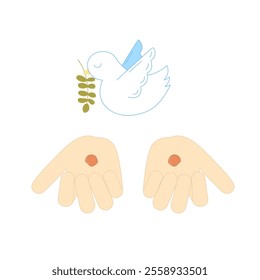 Hands of Christ with Stigmata and Peace Dove with Olive Branch Vector Illustration