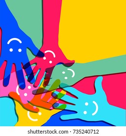 Hands in circle. Friendship concept, vector