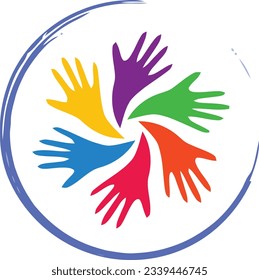 Hands in a circle, Group of people in circle from diverse culture holding hands, Volunteer people group concept flyer brochure poster editable template