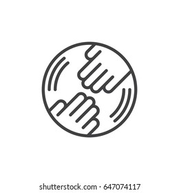 Hands in circle line icon, outline vector sign, linear style pictogram isolated on white. Handmade symbol, logo illustration. Editable stroke. Pixel perfect