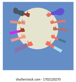  hands in a circle. Vector