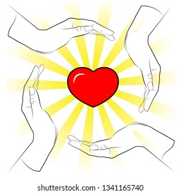 Hands Circling Heart Sunbeam