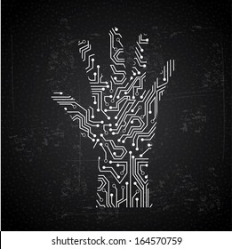 hands circuit over  black background vector illustration 