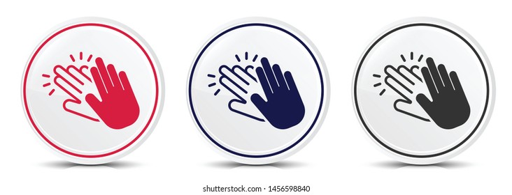 Hands clap icon crystal flat round button set illustration design isolated on white background