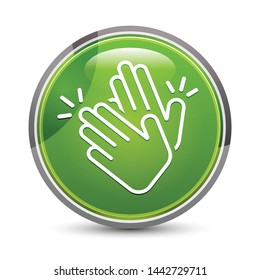 Hands clap icon isolated on elegant green round button vector illustration