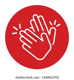 Hands clap icon vector isolated on flat red round button illustration