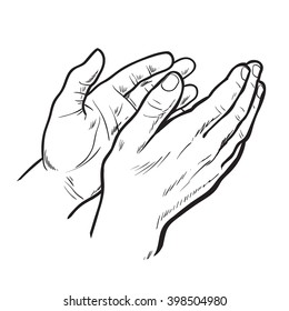 Hands Clap. Vector Hand Drawn. Circuit Hands. Symbol Of Applause. Bravo. Applause In Sketch Style. Hands Clap. Narisovanna Hands Clapping In Support. Success. Hands On A White Background.