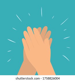 Hands clapping, applauding or ovation applause flat vector illustration on blue background. Congratulation applause gesture