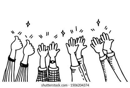 Hands clapping. applause and thumbs up gestures. congratulation business. isolated on white background. vector illustration