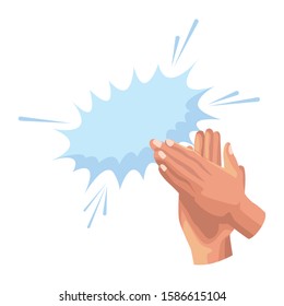 Hands clapping with burst effect icon over white background, vector illustration