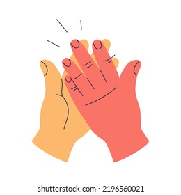 Hands clapping. Gestures of applauding. Approval or complimentary sign. Hand drawn color vector illustration isolated on white background. Modern flat cartoon style.