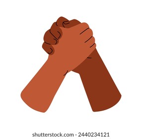 Hands clasp, grip. Buddies greeting. Informal hi gesture, friends, bros. Grabbing arms together. Respect, friendship, communication concept. Flat vector illustration isolated on white background