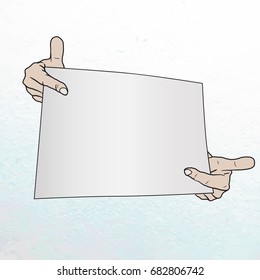 Hands with a clean sheet of paper. Vector 