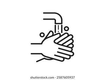 Hands cleaning with water icon, Hygiene symbol,ogo illustration. Editable stroke. Pixel perfect - Vector