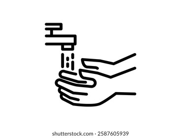 Hands cleaning with water icon, Hygiene symbol,ogo illustration. Editable stroke. Pixel perfect - Vector