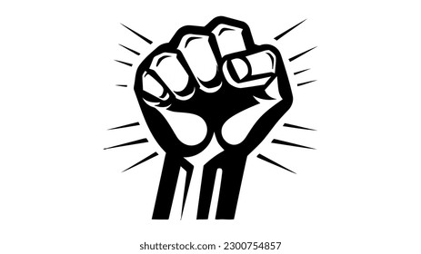 Hands clenched, power, strength icon, logo. Vector fist up illustration on white background.