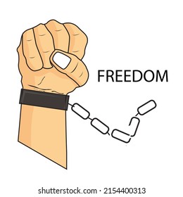 Hands mit zerrissenen Ketten oder Fesseln geklettert. Symbol der Revolution und der Freiheit. Das Konzept der Freiheit. für Plakatdesign